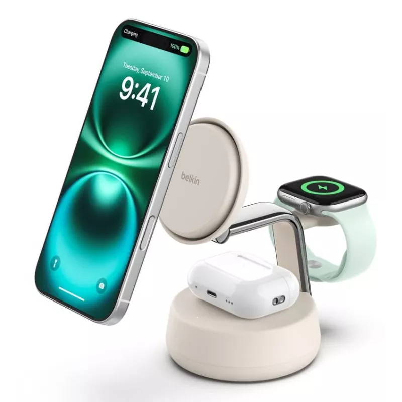 Kabelloses USB-Ladegerät Belkin Qi2 WIZ040KQSD — 25 W, USB-Stromversorgung, 1,5 m Kabel, weiß, für Smartphone Smartwatch Kopfhörer Fitness-Tracker