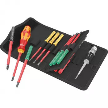 Kraftform Kompakt VDE 16 Universal 1 Tool Finder, 16-teilig, Schraubendreher rot/gelb, inkl. Steckgriff, Phasenprüfer, VDE-Wechselklingen