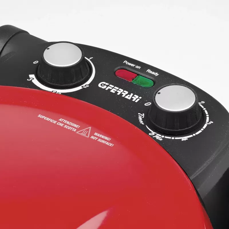 Pizzamaker G3FERRARI G10032 – 1200 W, Steinbackfläche, max. 400 °C, 31 cm Pizza, mechanischer Timer, rot