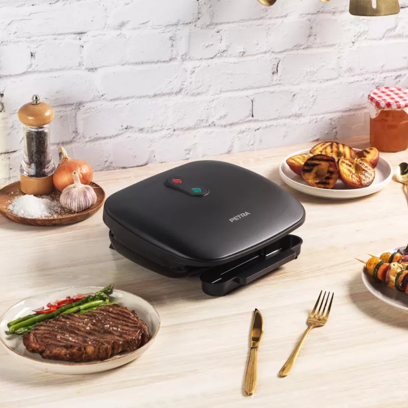 Elektrogrill Petra PT4366MBLKVDE schwarz mit Antihaftbeschichtung und einstellbarer Temperatur