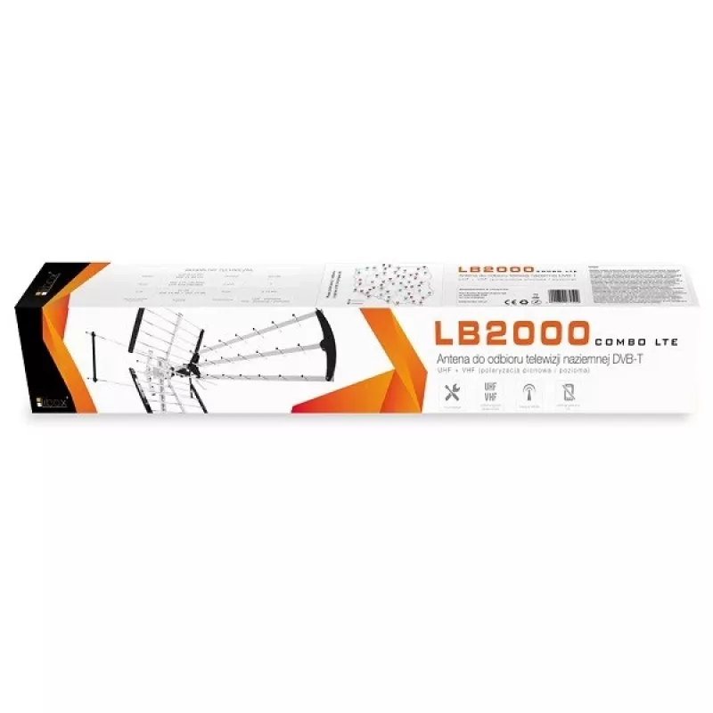 Outdoor-/Innen-DVB-T-Antenne LIBOX LB2000 mit 69 dB Verstärker, duale Polarisation, 174–790 MHz, Aluminium/Schwarz