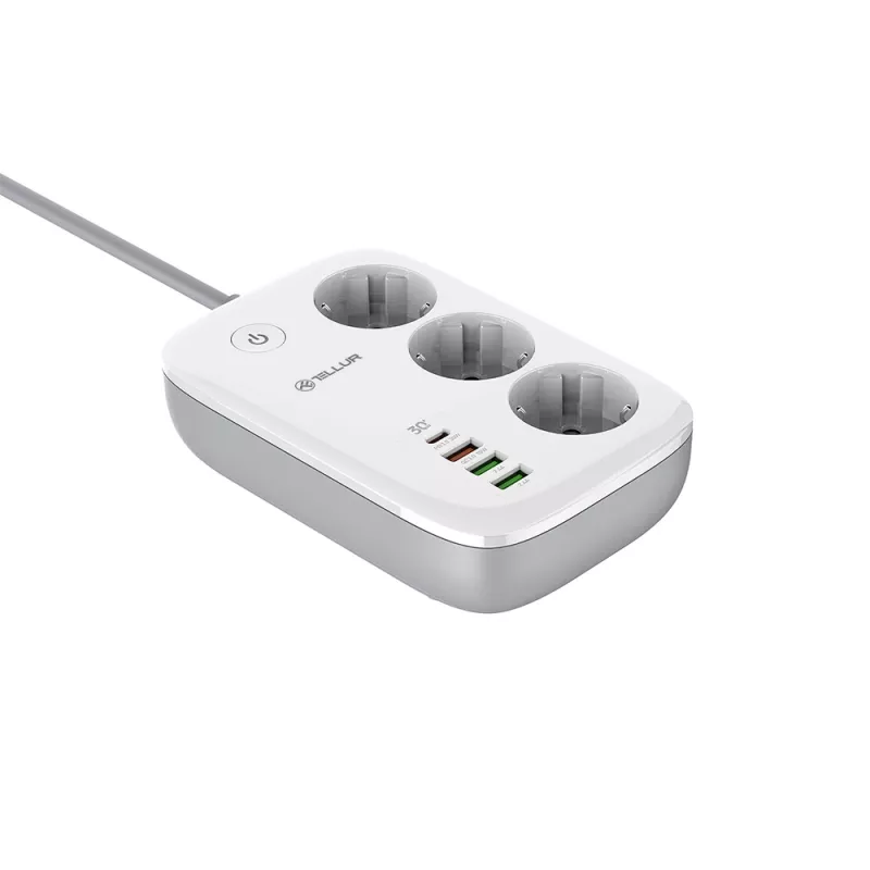 Steckdosenleiste Tellur TLL331521 Smarte WiFi-Steckdosenleiste mit 3 Steckdosen, PD 30W, QC 18W