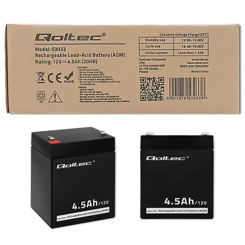 AGM-Batterie Qoltec 53033 4.5 Ah 15 V 65.5 A Motorrad