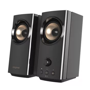 CREATIVE T60 2.0 Kompakte Hi-Fi Desktop-Lautsprecher mit klarem Dialog und Surround durch Sound Blaster SmartComms Kit, USB-C Audio-, Mikrofon- und Headset-Anschlüsse B