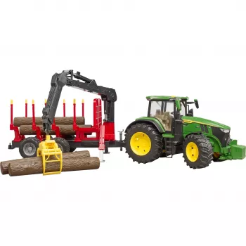 BRUDER John Deere 7R 350 mit Forstanhänger und 4 Baumstämmen