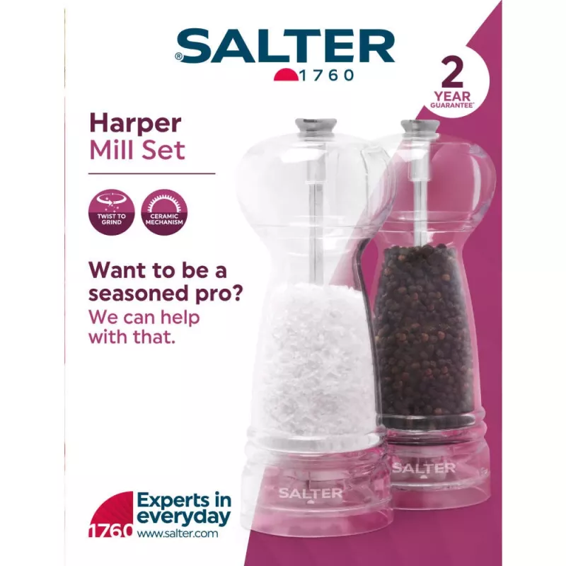 Salz- und Pfeffermühlenset Salter BW12949EU7, transparente Körper, manuelles Mahlen