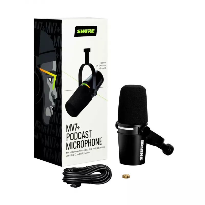 Shure MV7+-K - Vortrags- und Gesangsmikrofon mit XLR/USB-C-Anschluss, schwarz