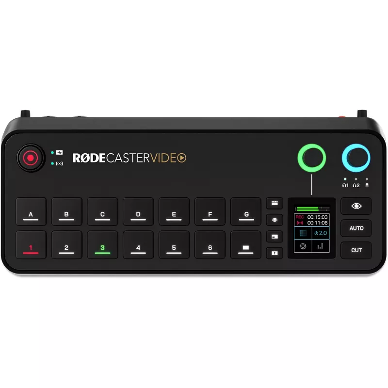 Rode RØDECaster Video Video- und Audioproduktionskonsole, bis zu 6 Videoquellen, zwei Vorverstärker, zwei interne drahtlose Empfänger