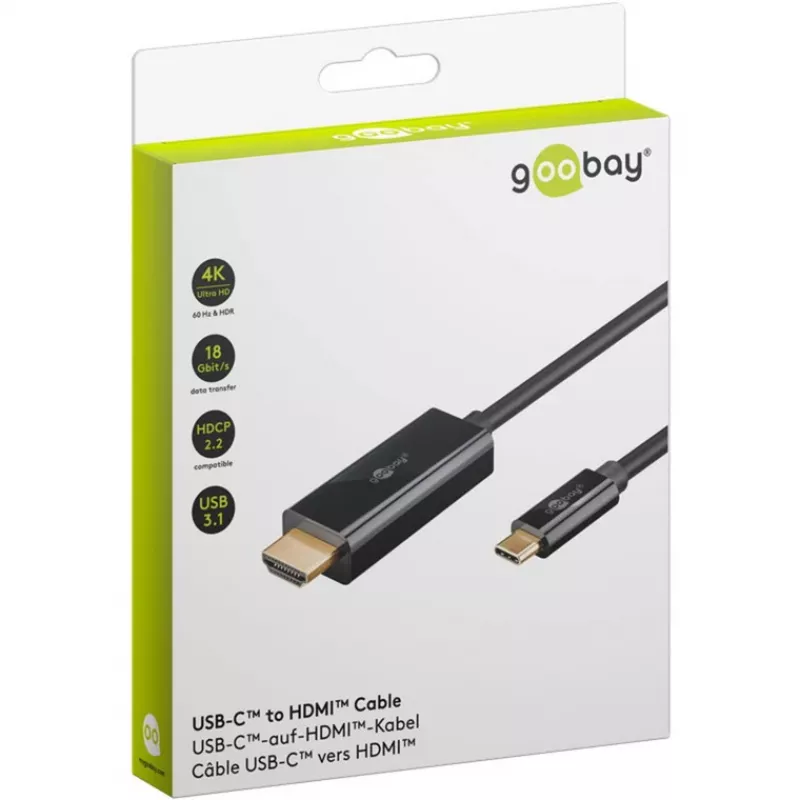 Goobay USB-C-auf-HDMI-Kabel 4K bei 60 Hz 1 m schwarz - -Stecker> HDMI (75696)