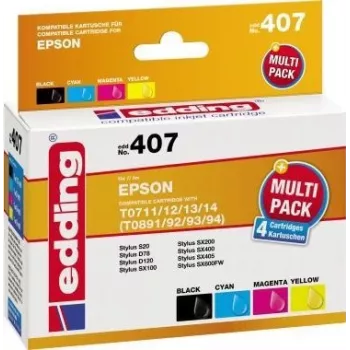 edding Druckerpatronen EDD-407 Schwarz, Cyan, Magenta, Gelb kompatibel mit EPSON T0715, 4er-Set