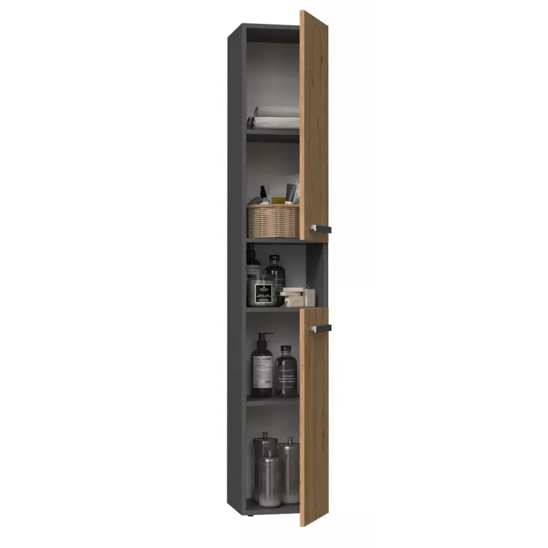 Topeshop NEL I ANT/ART Badezimmerschrank Graphit, Eiche