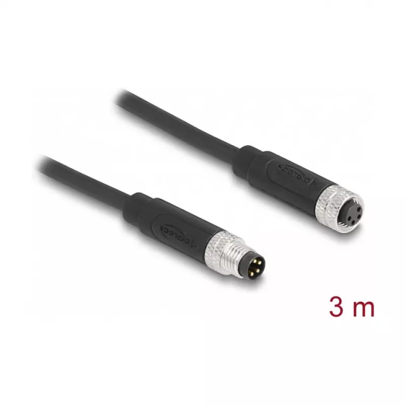 DeLOCK M8 4-poliges Kabel A-kodiert Stecker auf Buchse PUR TPU 3 m