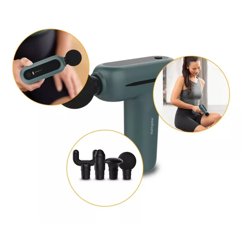 Medisana MG 200 Muskelmassagegerät mit 4 Köpfen, Vibration, 3000 U/min, 8 mm Amplitude, Li‑Ion 7,4V, USB-Ladung