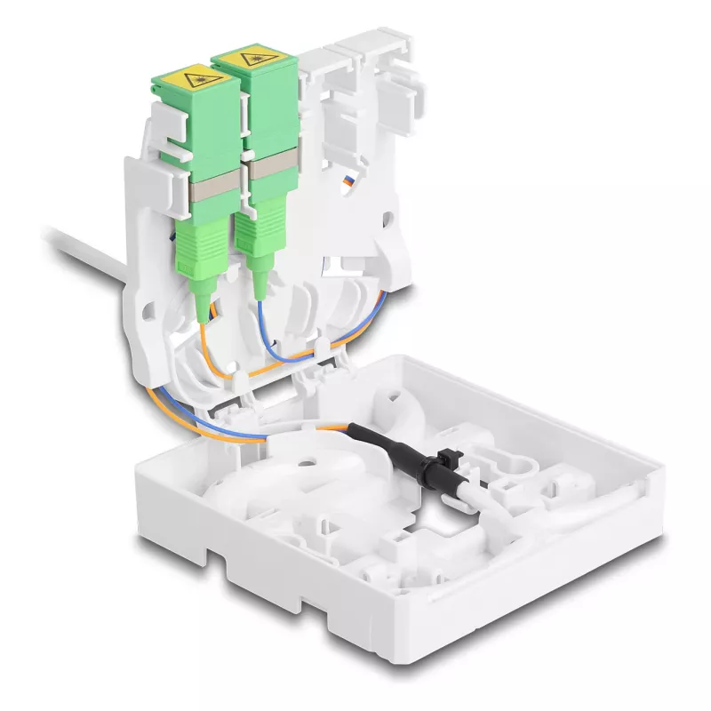 DELOCK Optischer Glasfaser-Anschlusskasten 2 x SC/APC Simplex mit 30 m G.657.A1 Drop-Kabel-Set