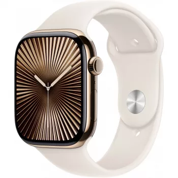 APPLE Watch Series 10 GPS + Cellular 46 mm Titan-Gold-Gehäuse mit Starlight Sportband – S/M