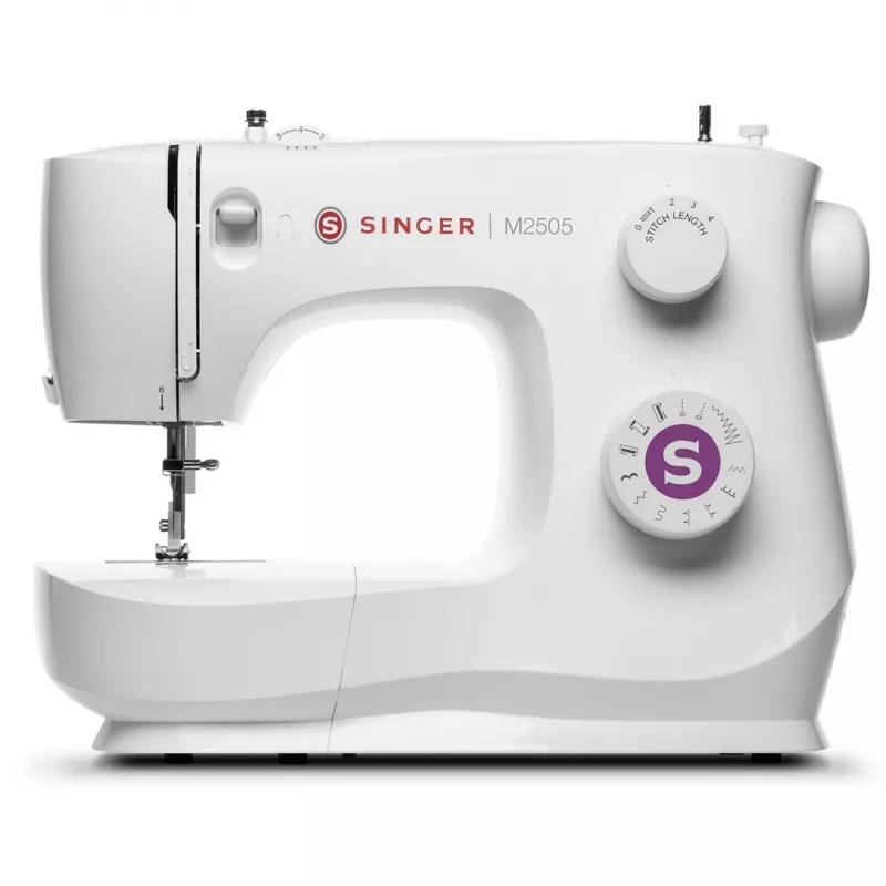 Mechanische SINGER-Nähmaschine M2505 – 10 Stiche, automatisches Knopfloch, Freiarm, weiß