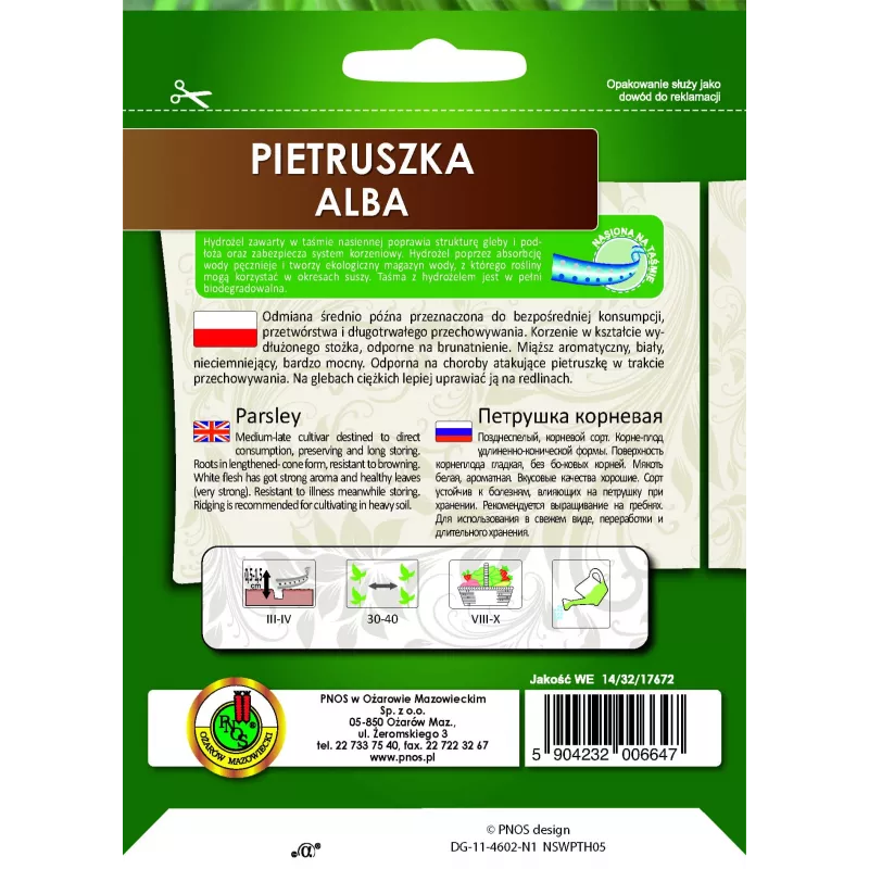 Saatband Apte Pietruszka Alba 6 m — mittelspäte Petersiliensorte für die Verarbeitung