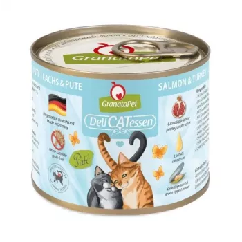 Nassfutter für Katzen Fox4Pets DeliCATessen Lachs und Pute 200 g — getreidefrei, glutenfrei, Alleinfuttermittel für ausgewachsene Katzen