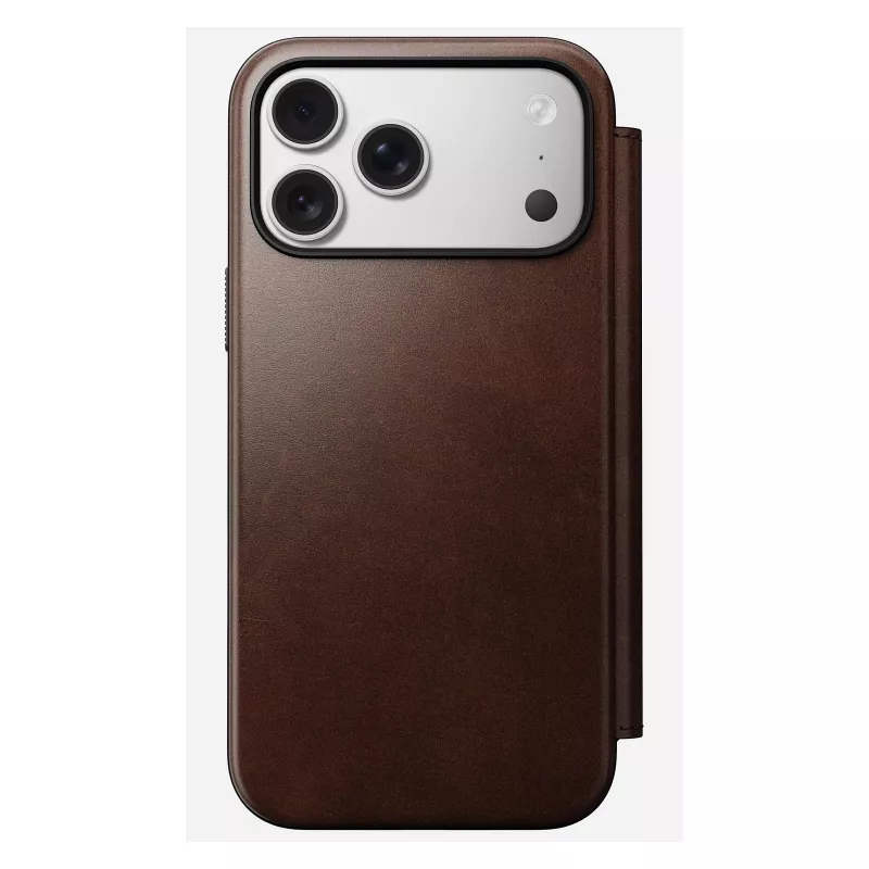 Nomad Modern Leather Folio Handyhülle Cover für iPhone 17 Pro Max — Braun, Leder, 6,3 Zoll Bildschirm, 4 Kartenfächer