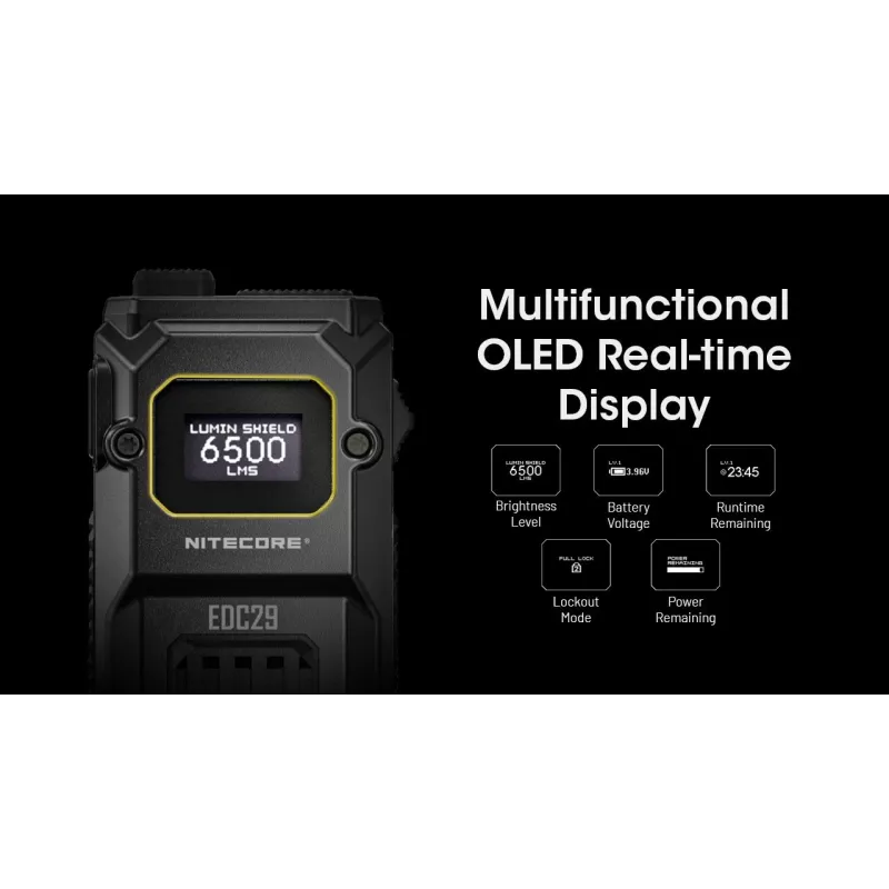 Handleuchte Nitecore EDC29 Edelstahlgehäuse, 2 LEDs, 15–6500 lm, IP54, USB wiederaufladbar