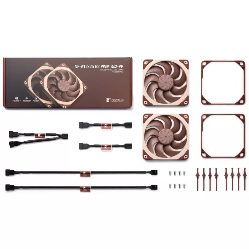 Computergehäuselüfter Noctua NF-A12X25 G2 PWM SX2-PP 120 mm, 12 V, 1800 U/min, 107,3 m³/h, SSO-Lager, 2er-Pack, beige