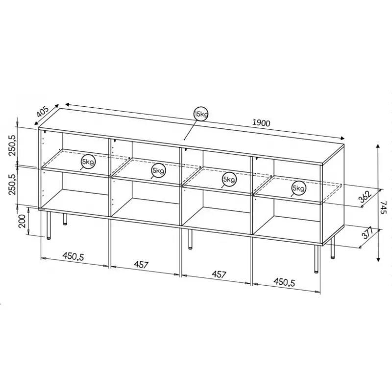 HOLE Kommode 190x40,5x74,5 cm mattschwarz