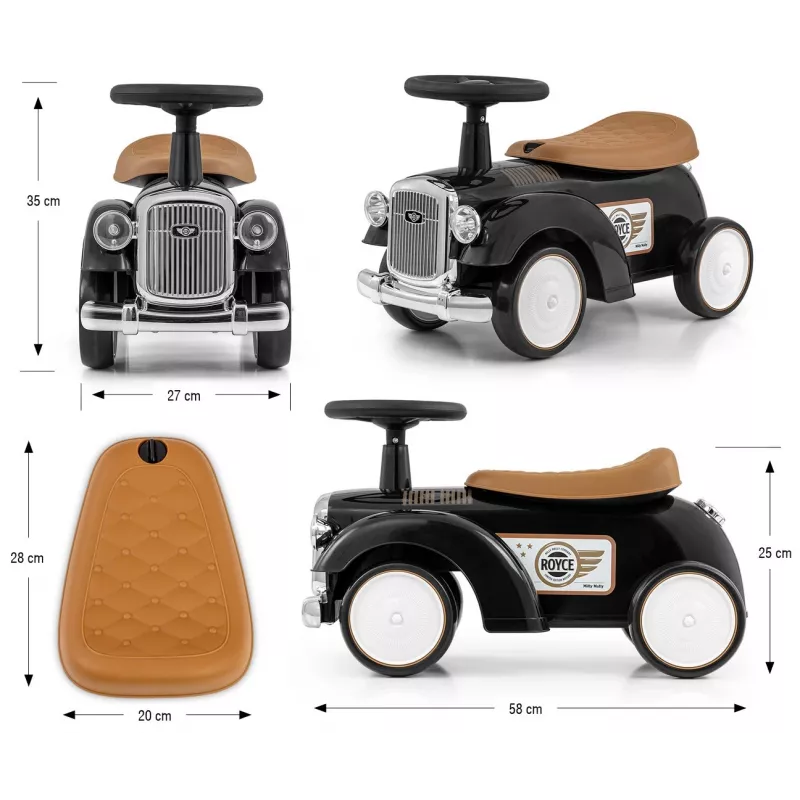 Rutschfahrzeug milly mally Royce schwarz – Kinder-Schiebewagen, kompaktes Design, Modell 5923