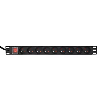 Stromverteilereinheit GEMBIRD EG-PDU-9F2F — 9 französische (Typ E) Steckdosen, 1HE-Rack, 16A, 2 m Kabel