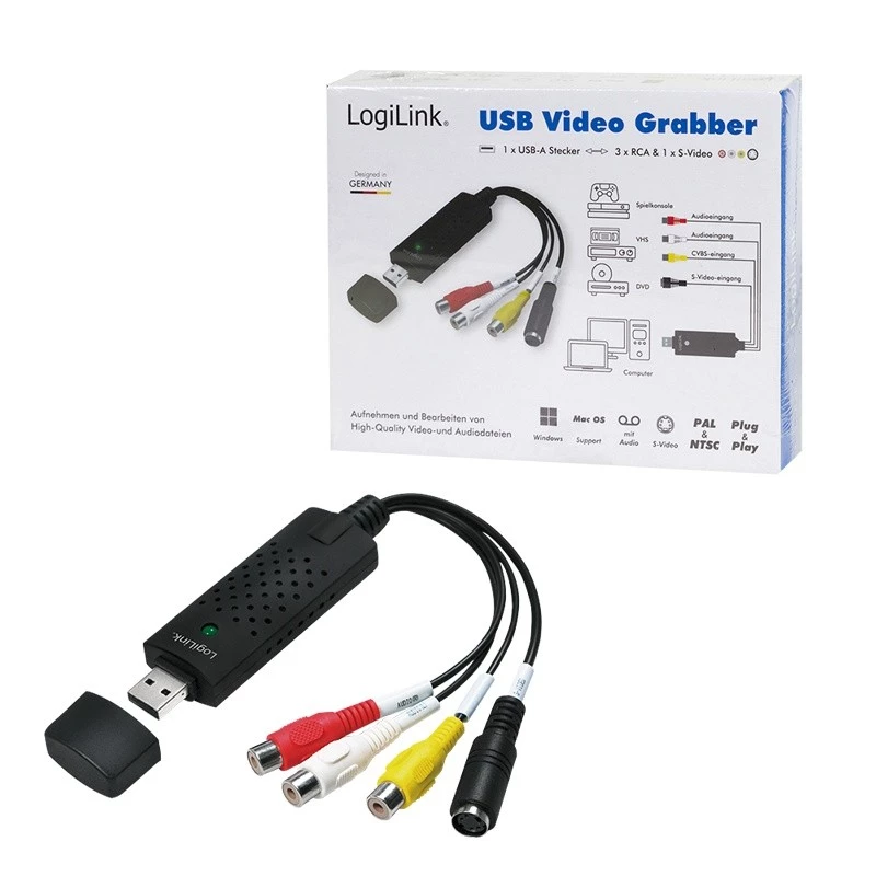 LogiLink USB 2.0 a/V Grabber. USB a/M Zu 3xCinch + MiniDIN5/F. Schwarz