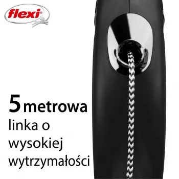 Rollleine Flexi Classic 5 m Schwarz für mittelgroße Hunde, Schnur, max. Belastung 20 kg, reflektierende Elemente