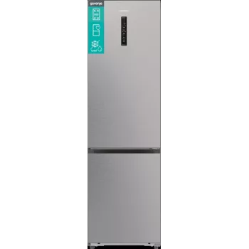 Kühl-Gefrierkombination Gorenje NRB620E61X4WFE, freistehend, Edelstahl, Gesamtkapazität 413 L, Gefrierfach unten 130 L, NoFrost, LED-Anzeige