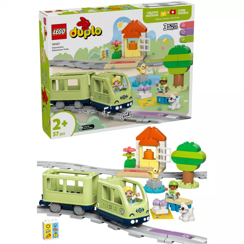 Spielzeug-Zugset LEGO DUPLO Interaktive Abenteuer-Eisenbahn 10427, 57 Teile, 2 Minifiguren, für Kinder ab 2 Jahren