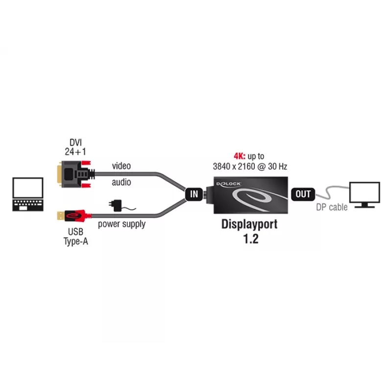 Kabel DVI 24+1 + USB-A/Displayport 20p DeLOCK 62596