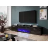 TV-Schrank Cama Meble ROVA mit elektrischem Kamin, 190x37x48 cm, Schwarz/Schwarz glänzend