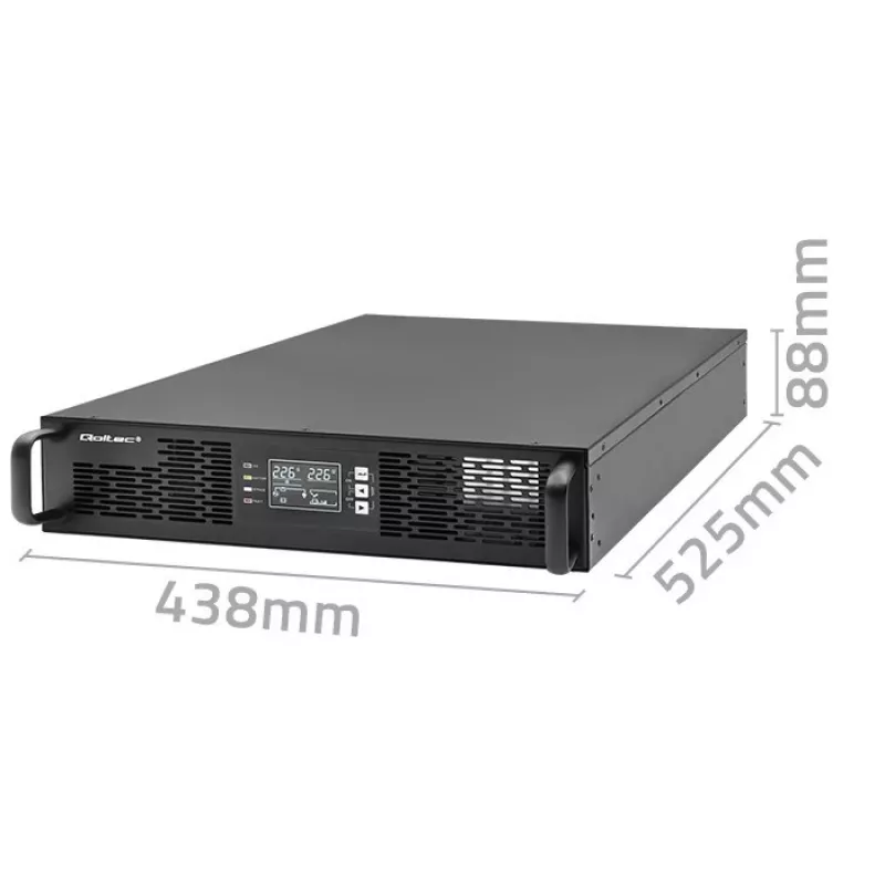 Qoltec USV AWARYJNY DO RACK 3KVA 3000W Leistungsfaktor 1.0 LCD EPO USB on-LINE (3VA, 3000W, Doppelwandlungs-Online-USV), USV