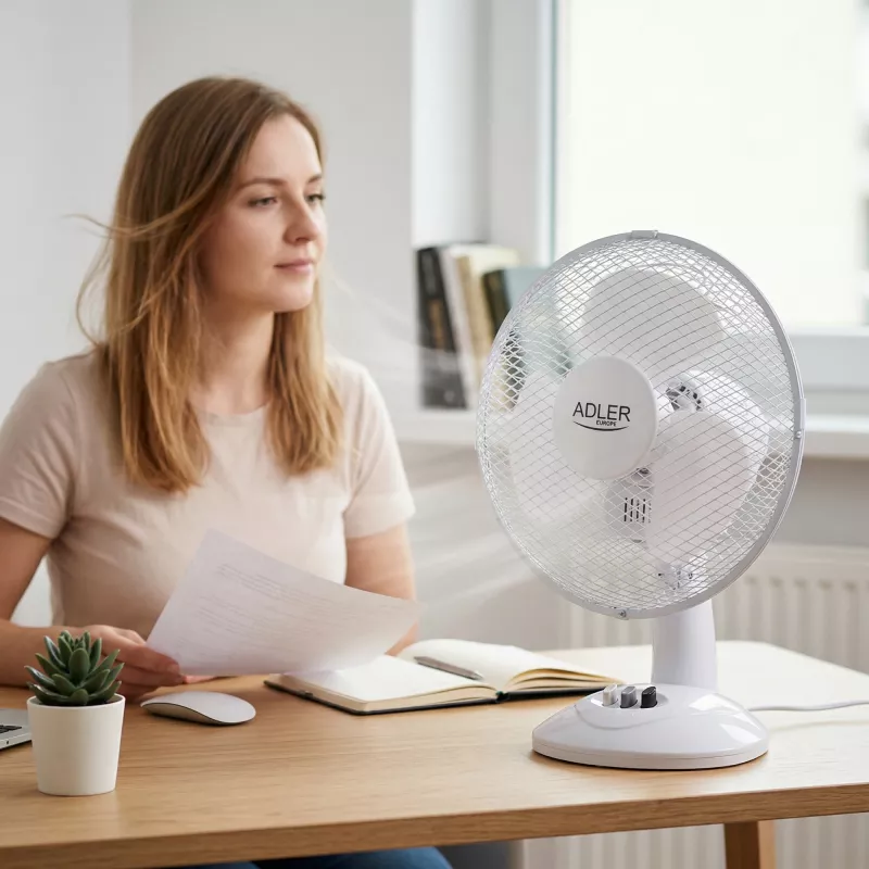 Adler | AD 7302 | Tischventilator | Weiß | Durchmesser 23 cm | Anzahl Geschwindigkeiten 2 | Oszillation | 60 W | Nein