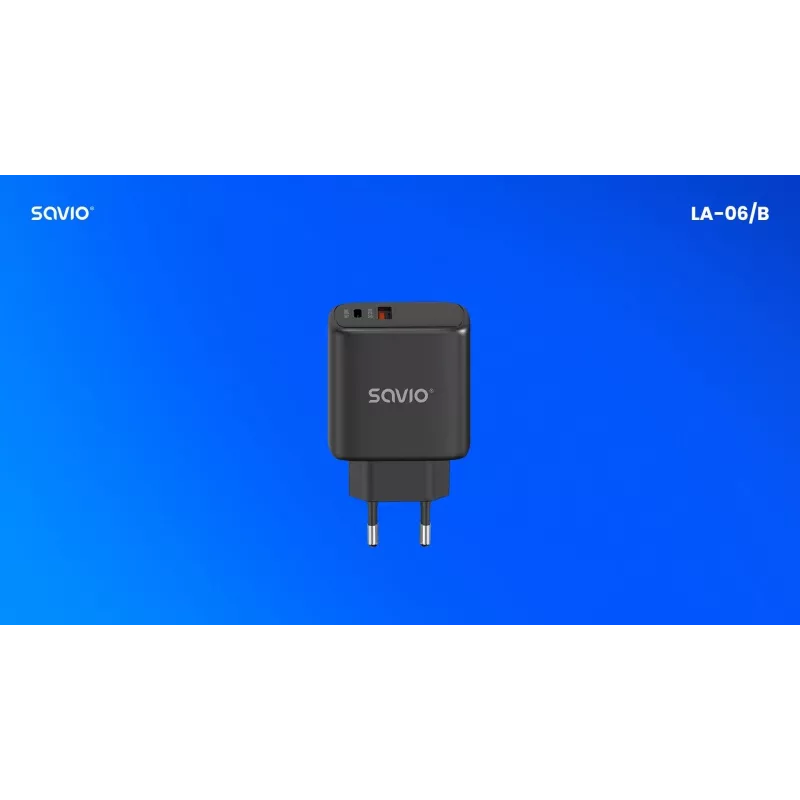 Outdoor-Ladegerät SAVIO LA-06/B USB Type-C 30W Power Delivery 1x USB-C Schwarz, 5–20V, 3A/9V, 3A/5V, 3A/12V, 2,1A