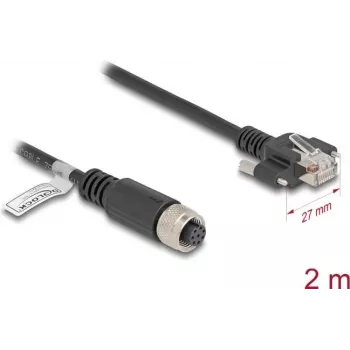 Netzwerkkabel DeLOCK M12-Kabel A-codiert 8-polig Buchse auf RJ45-Stecker Cat.5e 2 m schwarz