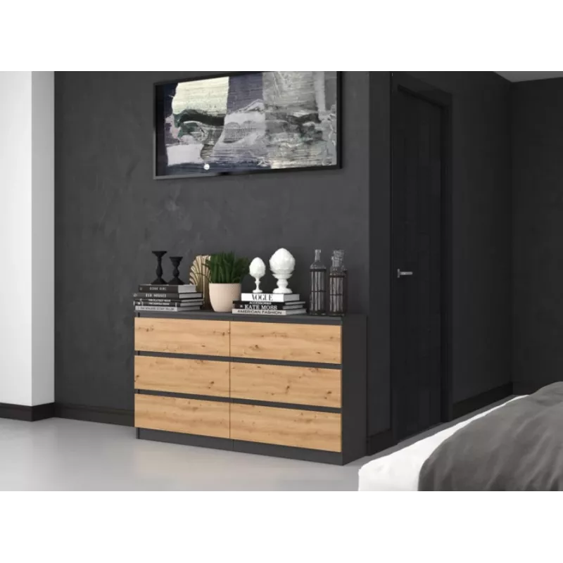 Kommode Top e Shop M6 140 ANT/ART, 6 Schubladen, Anthrazit Eiche, 1380×750×400 mm