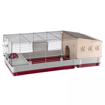 Käfig Ferplast Krolik 140 Plus für Kaninchen, Grau/Rot, B1420×T600×H500 mm, Metall/Kunststoff