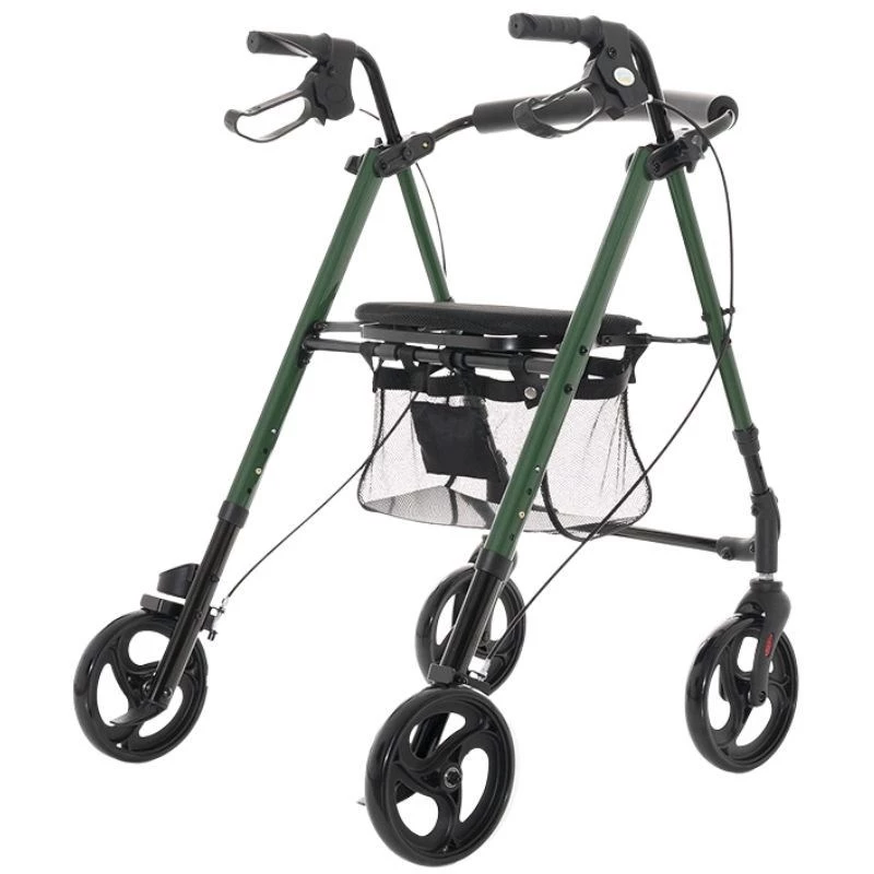 Rollator MDH Grün mit Sitz und Tasche – Aluminiumrahmen, 4 Räder, höhenverstellbar, max. Belastung 136 kg