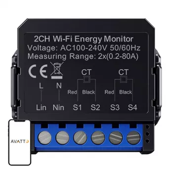 Intelligenter bidirektionaler Energiezähler Avatto WPM16-2 – WiFi-Konnektivität, Energieüberwachung für Verbrauch und Erzeugung