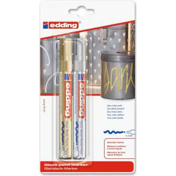 Marker pens Edding e-750 Gold Silver — Metallic-Tinte, rundes Gehäuse, Packung mit 2