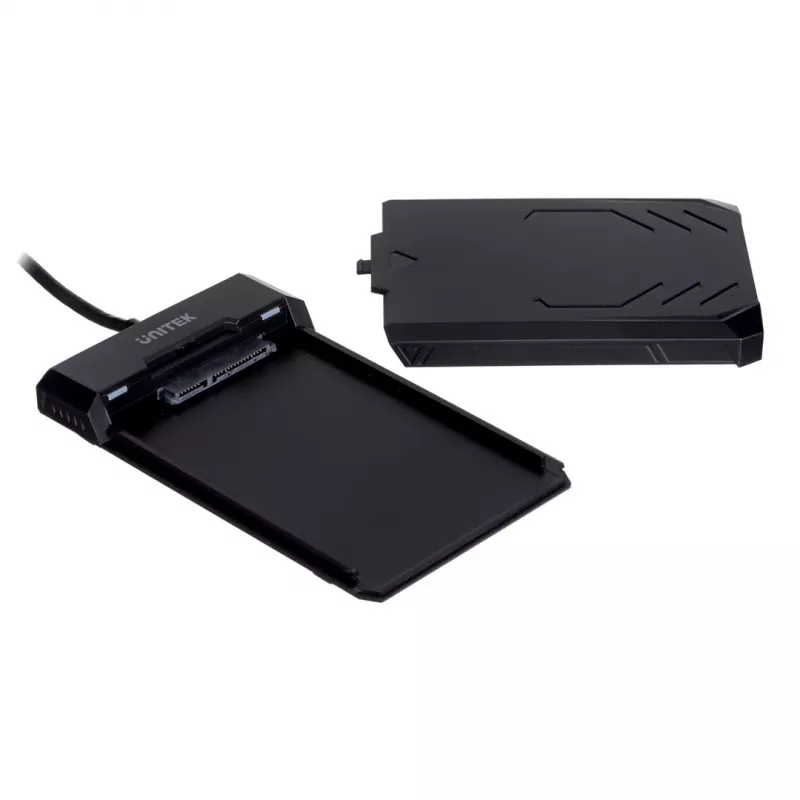 HDD/SSD-Gehäuse Unitek Y-3036, 2,5 Zoll SATA III, USB 3.2 Gen 1 (5 Gbit/s), UASP, integriertes USB-A-Kabel, schwarz
