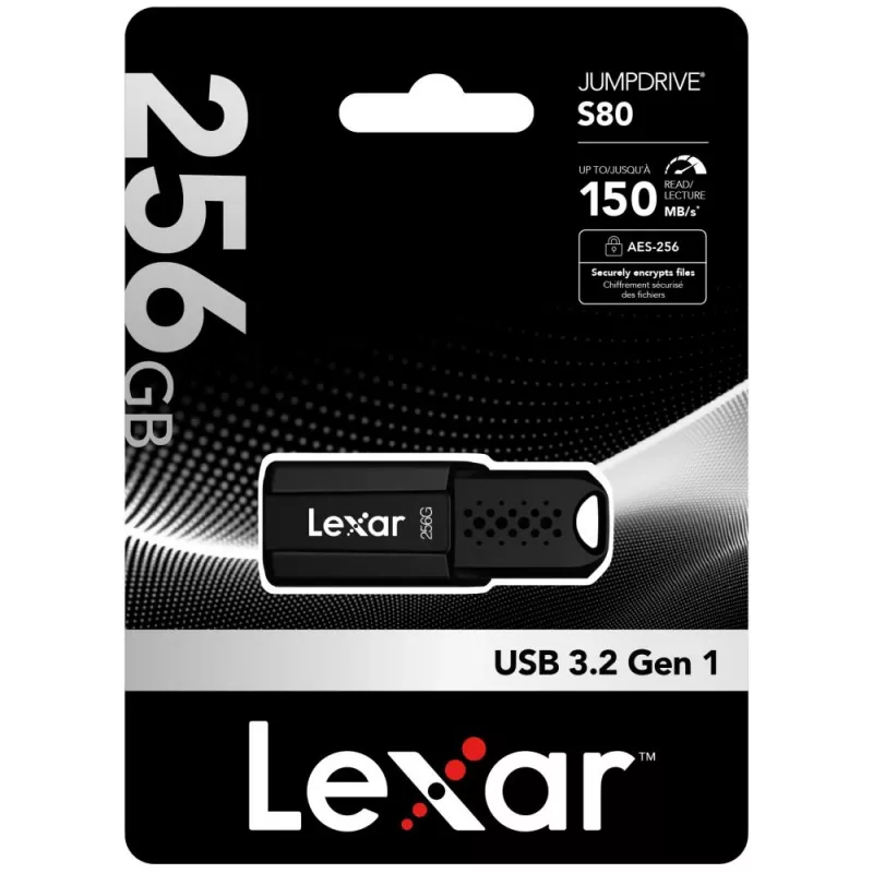 USB-Stick Lexar JumpDrive S80 256 GB, USB Typ-A, USB 3.2 Gen 1, schwarz, 20 g