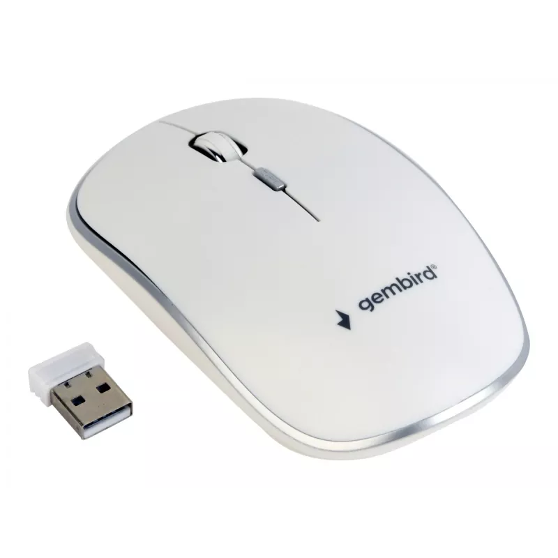 Kabellose Maus GEMBIRD MUSW-4B-01-W, beidhändig, optisch 1600 DPI, 4 Tasten, RF Wireless, weiß