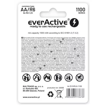 Wiederaufladbare NiMH-Akkus everActive EVHRL6-1100 1,2 V 1100 mAh — 4 Stück, zylindrisch