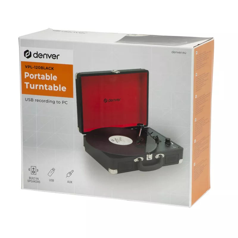 Denver VPL-120Schwarz Riemenantrieb USB-Plattenspieler mit eingebauten Lautsprechern