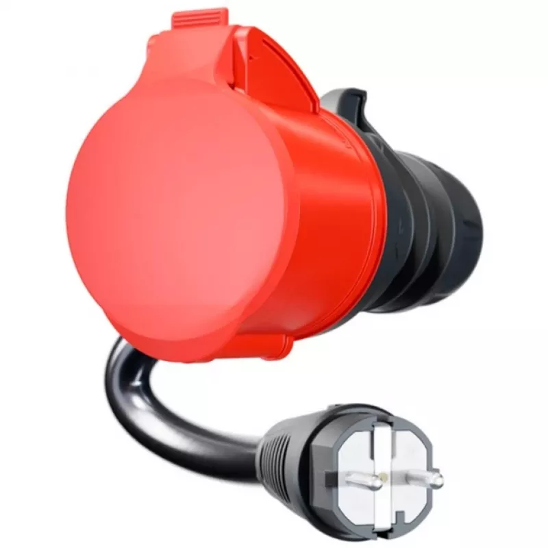 go-e Adapter für Gemini flex 22 kW, CEE Rot Dreiphasenstrom 32A > Haushaltssteckdose (schwarz, 30 cm)