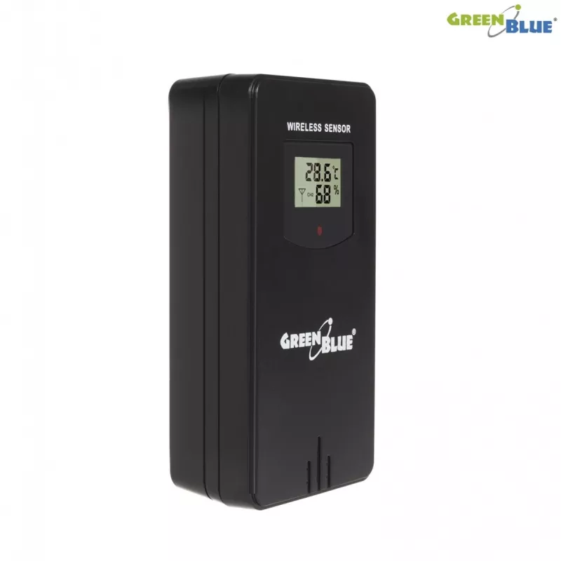 Digitale Wetterstation GreenBlue GB526 Schwarz — Innen -20…60°C, Außen -40…70°C, Luftfeuchtigkeit -20…95%, Uhr, Mondphase